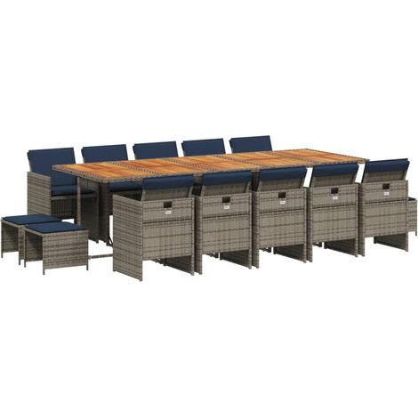 Maison Exclusive - 15-teiliges Garten-Ess-Set mit Kissen, grau, P