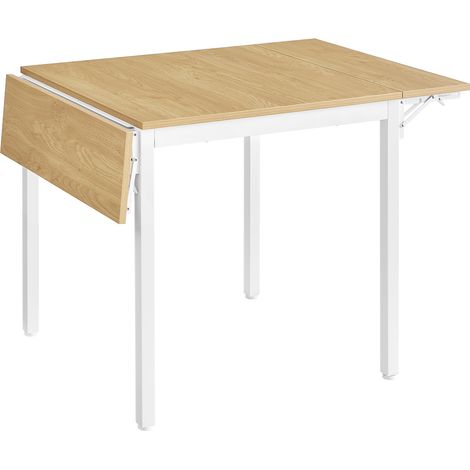 Vasagle – Table extensible rectangulaire 78 x 120 cm – Pliable pour 2 à 4 personnes – Abattants pour petits espaces – Chêne naturel et blanc nuage (1/5)