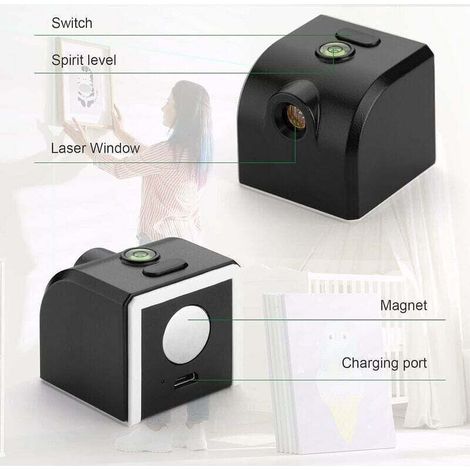 Niveau Laser, Ligne Laser Vert Horizontal et Verticale, avec niveau à bulle et Base magnétique, Rechargeable, Poids léger, Facile à porter Fonepro, (1/3)
