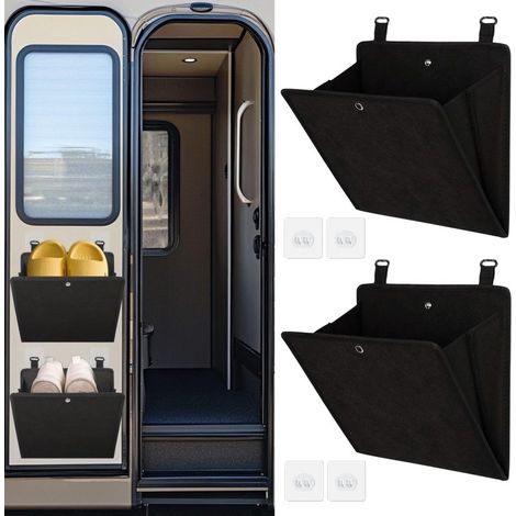 Wall Mount Shoe Rack 2 Pack – Black 27.4x26.4x16cm Foldable – 45 Degree Tilt Design Pockets Holds One Pair Each – For RV Apartment Dorm Living Room (1/5)