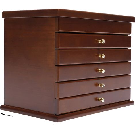 Organizador de joyas, diseño de 6 niveles, material resistente, color marrón. (1/2)
