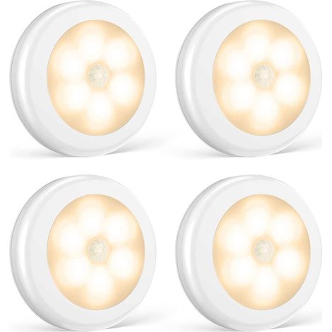 Lot de 4 lampes LED adhésives, avec détecteur de mouvement et base magnétique (fonctionne sur piles) (piles automatiques) (1/5)