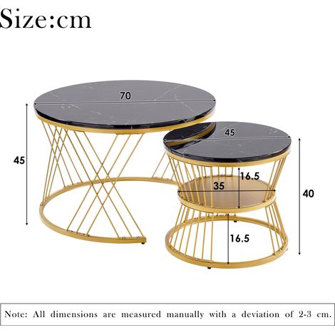 Table basse gigogne contemporaine, lot de 2 tables en marbre laqué brillant, piètement doré, finition premium. (1/5)
