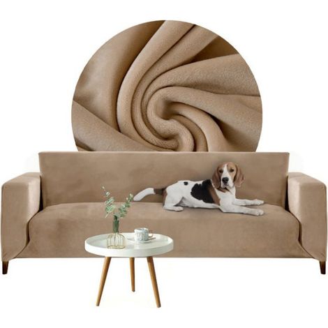 Housse De Canapé - 2 Places - Velours Camel - 145 À 185 Cm - Élasthanne - Lavable En Machine