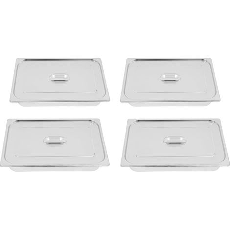 HAUTOUR Lot 4 Bac Inox GN 1/2 Couvercle 32,5x26,5x10cm 7,5L Alimentaire Empilable, 4 bacs + 4 couvercles. Inox 201, 32,5x26,5x10cm, Pour Buffet, resto, maison (1/5)