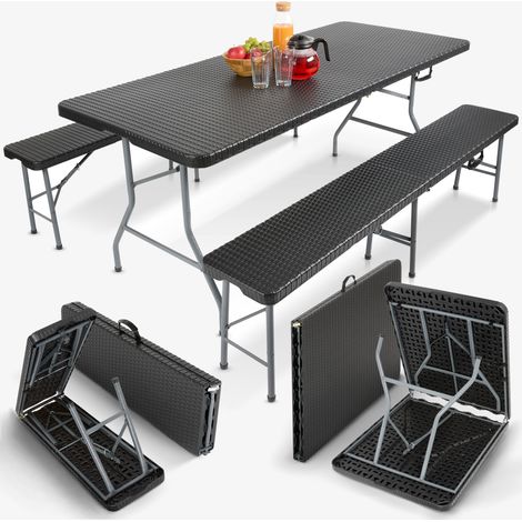 AREBOSEnsemble de bancs et table - Set de table de bière, table pliante & 2x bancs pliants 183 cm (1/5)