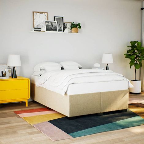 Cadre de lit 160 x 200 cm avec sommier à lattes, tissu polyester crème, sans matelas - PANGIVO (1/5)