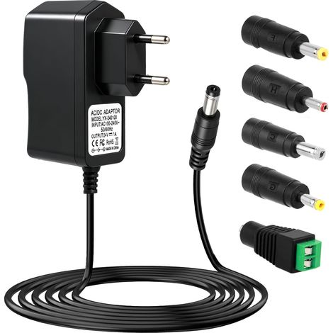 24V 1A Alimentation, 24W Adaptateur Secteur avec 5 Embouts Transformateur Entrée AC 100-240V 50/60Hz pour Bandes LED CCTV Caméra Routeurs TV Box, Jack 5.5 x 2.1 mm Câble 2m (1/5)