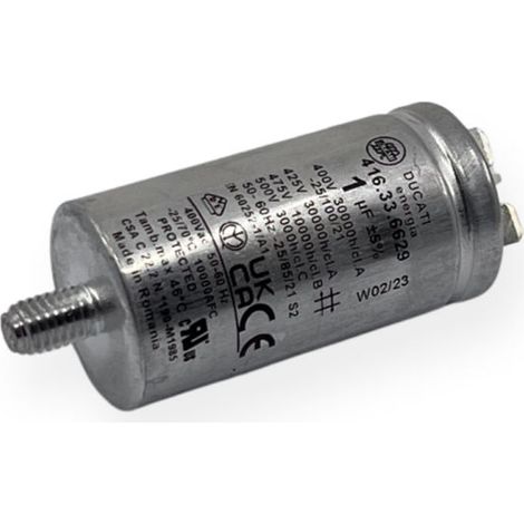 Condensateur permanent aluminium 1µF à cosses faston simple - Ø30x60mm - DUCATI (1/2)