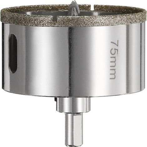 Foret diamant - Scie cloche excentrique de 75 mm avec centre de guidage pour verre, céramique, marbre, porcelaine, carrelage, quartz et pierres précieuses d'aquariums (1/5)