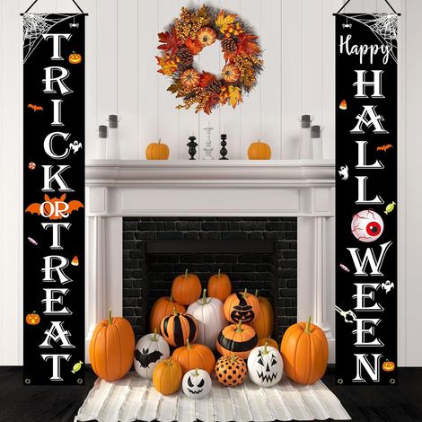 Lot de 2 bannières Halloween Trick or Treat, décoration de porte et porche, 183 × 30 cm, intérieur extérieur (1/5)