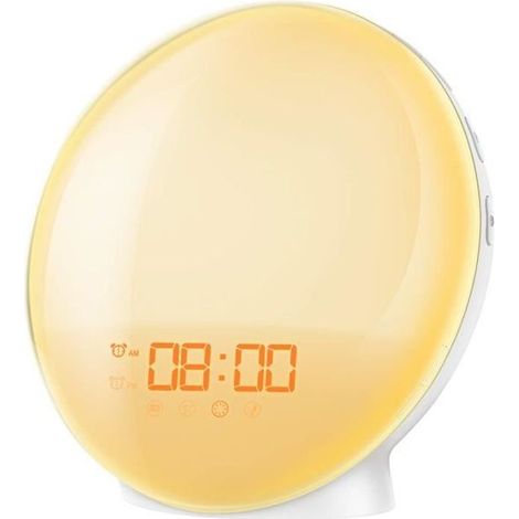Eveil Lumière avec LED Réveil Lumineux Lampe Radio FM, Simulateur D\'aube,7 Sons Naturel, 256 RGB couleurs (1/3)