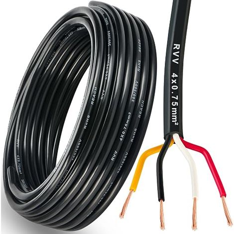 Trailer Cable 4 Wires 0.75mm², 4 Pin Copper Trailer Lights Cable 10 m, 12 V/24 V Round Vehicle Cable for Trailers, Trucks, Campers, Motorhomes, Flexible PVC (1/5)