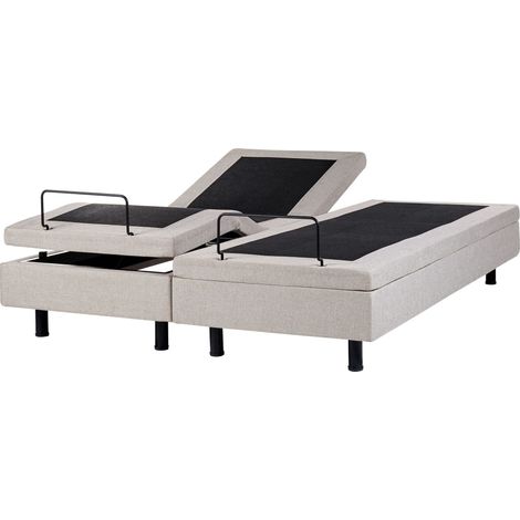 Letto elettrico singolo in poliestere beige chiaro regolabile con telecomando senza testata 160 x 200 cm Duke