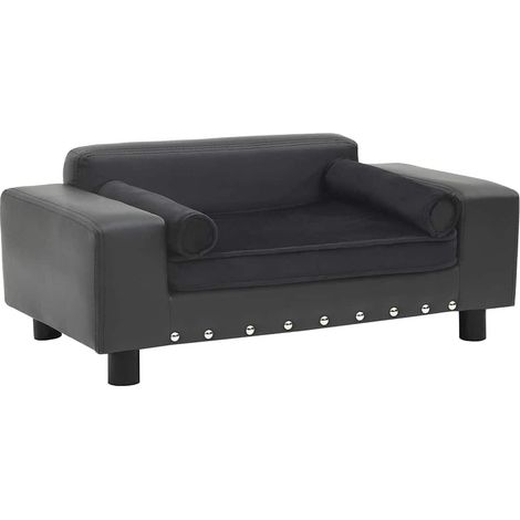 Canapé pour chien-Sofa animaux de compagnie Gris foncé 81x43x31 cm Peluche et similicuir (1/5)