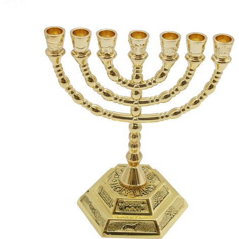 Candélabre à sept branches, candélabre israélien, décoration de fête, ornements pour chandelier, candélabre doré de 13 cm pour Hanoukka (1/5)