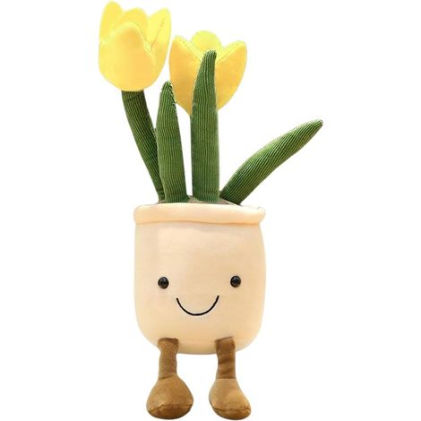 Tulipanes de peluche en maceta, mascota floral para el Día de la Mujer (Amarillo) (1/5)