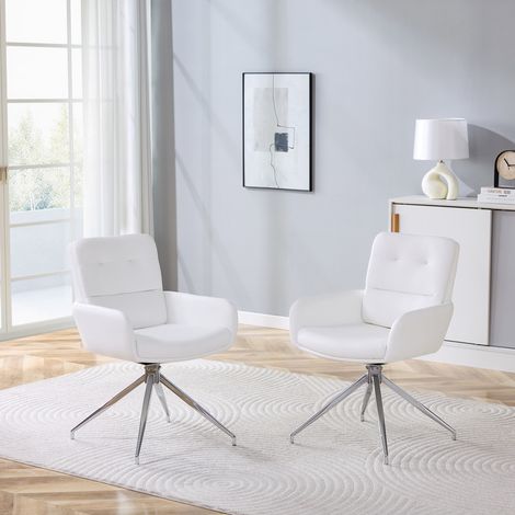 Silla de comedor giratoria 360°, lote de 2, PU blanco, patas de metal plateadas HAVRYA (1/5)