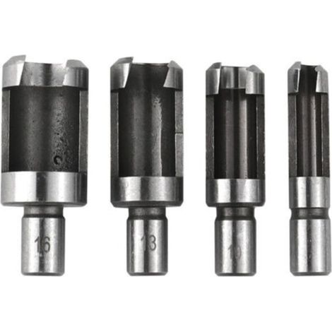 4 Pieces 6/10/13/16 mm Wood Plug Cutter Set, Round Shank Carbon Steel Tenon Drills, Wood Plug Drill Bit, Standard Plug Cutter Drill Bits, for Woodworking (1/5)