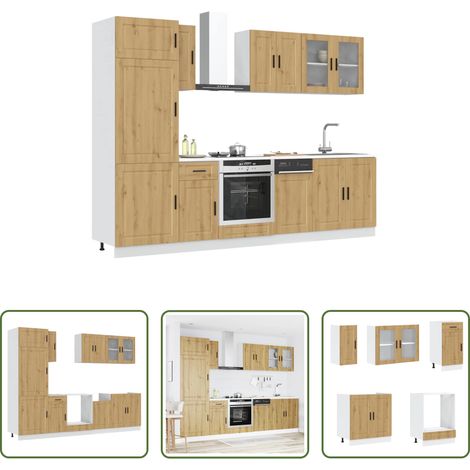 Küchenmöbel - 8-tlg. Küchenschrank-Set Kalmar Artisan-Eiche Holzwerkstoff (1/5)
