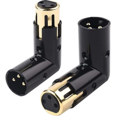 2 adattatori audio da spina maschio regolabile a XLR ad angolo retto a 3 pin, adattatore nero (adattatore a 90 gradi) (1/4)