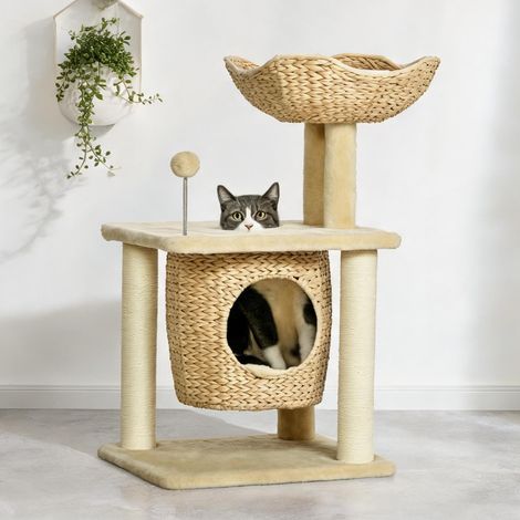 Arbre à chat beige en bois 45 x 40 x 74 cm (1/5)