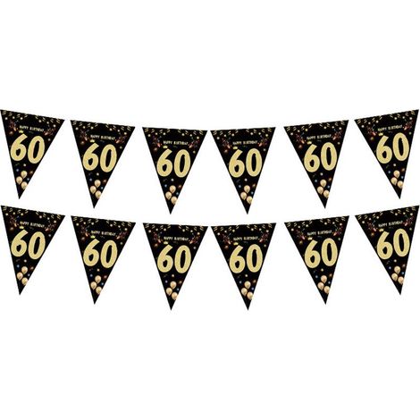 Geburtstagsgirlande – Schwarze und goldene Wimpelkette zum 60. Geburtstag – Für drinnen und draußen geeignet – 1 Stück (1/5)