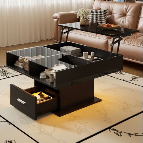 Multifunktionaler Hochglanz-Lift-Couchtisch mit LED-Beleuchtung, verstellbarer Höhe & flexiblem Stauraum – modernes Design für Wohnzimmer, Büro & kleine Wohnungen (1/5)