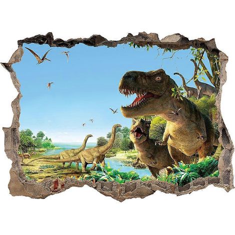 Décoration murale 3D « Paradis des dinosaures » (mur brisé) pour chambre, salon ou chambre d'enfant (1/5)