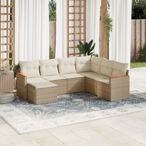 Set sofás de jardín 7 piezas y cojines ratán sintético beige vidaXL (1/3)