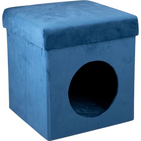 Cuccia Casetta Coperta Gatti Morbido Poliestere 34x36cm Blu Zaffiro Pieghevole