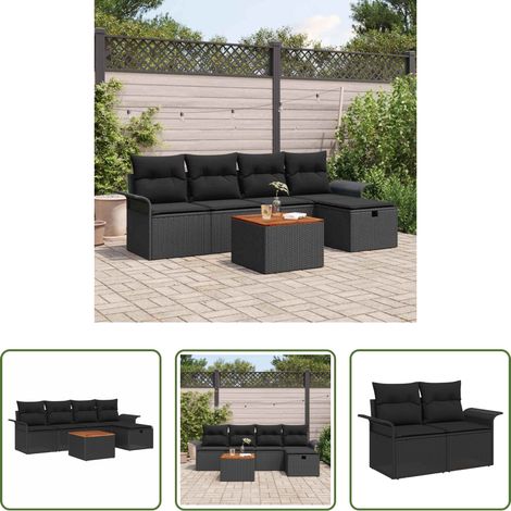 Gartentisch - Gartensofa-set mit Kissen 6 pcs Schwarz Poly Rattan (1/5)