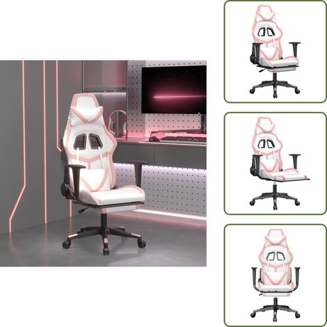 The Living Store Gaming-Stuhl mit Massage & Fußstütze Weiß & Rosa Kunstleder - Gaming-Stuhl - Gamer Chair - Schreibtischstuhl - Bürostühle - Ergonomischer Stuhl (1/5)