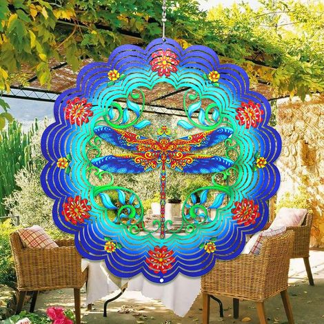 Moulins à vent d'extérieur en acier inoxydable réfléchissant en forme de paon 30,5 cm Décoration de jardin 3D à suspendre Sculpture de vent cinétique Décoration d'art