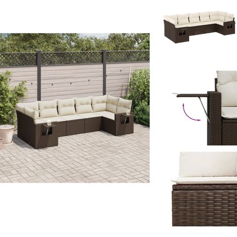 7-tlg. Garten-Sofagarnitur mit Kissen Braun Poly Rattan - Gartengestell - Gartenmöbelset - Outdoor Möbel - Lounge Set - Rattan Gartenmöbel (1/5)