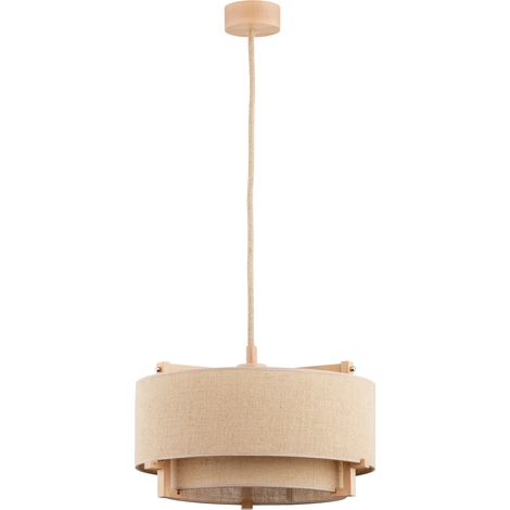 Suspension bohème bois clair abat-jour beige E27 Alfa (1/3)