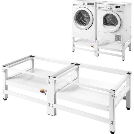 Socle Lave-Linge Lot de 2 Support Machine à Laver et Sèche-Linge avec Plateau Coulissant Charge 318 kg Acier Blanc (1/5)