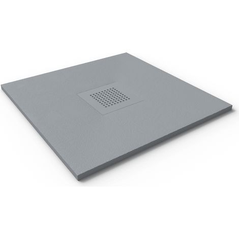 Mineralguss-Duschwanne extra flach SLATE Schieferoptik Grau 90x80 cm Auslaufschutz in Farbe