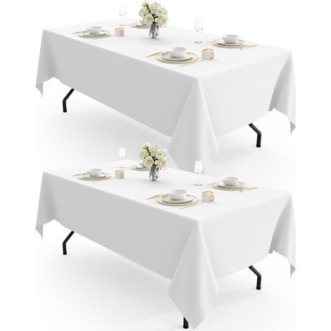 Nappe rectangulaire - Lot de 2, nappe en tissu blanc, lavable et réutilisable, en polyester, pour salle à manger, mariage (1/5)