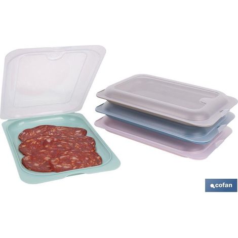 Pack de 4 boîtes à charcuterie empilables en couleurs variées 25 x 17 x 3 cm (1/4)