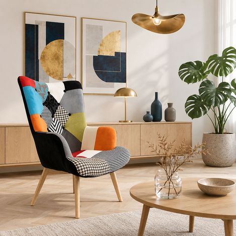 Fauteuil - HOME DECO FACTORY - Helsinki - Patchwork - Multicolore (1/10)