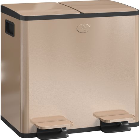 HOMCOM 2 x 15L Dual Kitchen Bin Pedal Bin for Recycling and Waste, Gold Tone