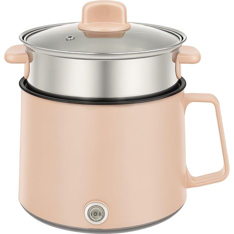 HAUTOUR Cuiseur à Pâtes Électrique Portable Avec Cuiseur Vapeur - 1,7 L - Multifonction - Antiadhésif - Pour Nouilles, Soupe, Bouillie, Boulettes, Œufs, Flocons d'Avoine - Rose (1/5)