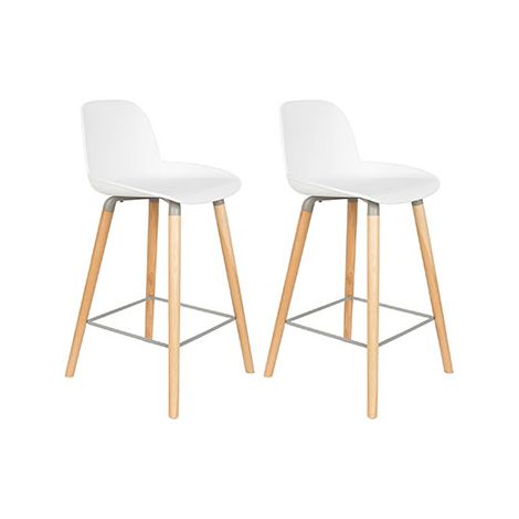 Lot de 2 tabourets de bar H65 cm blanc et pieds naturels - KUIP