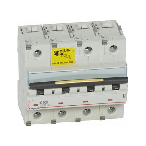 Disjoncteur DX³10000 16kA arrivée haute et départ bas à vis 4P - 400V - 100A - courbe C - 6 modules - 409363 - LEGRAND