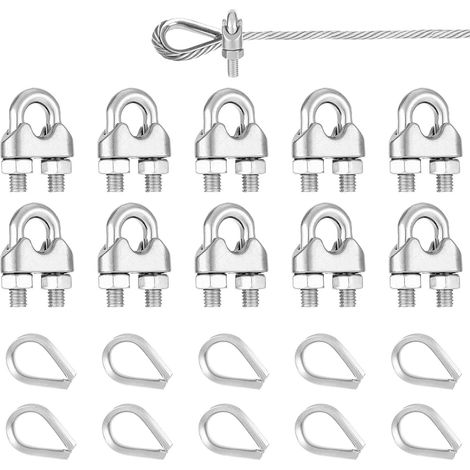 Lot de 10 colliers de serrage industriels en acier résistant à l'érosion pour tendeur de câble métallique de type U (1/4)