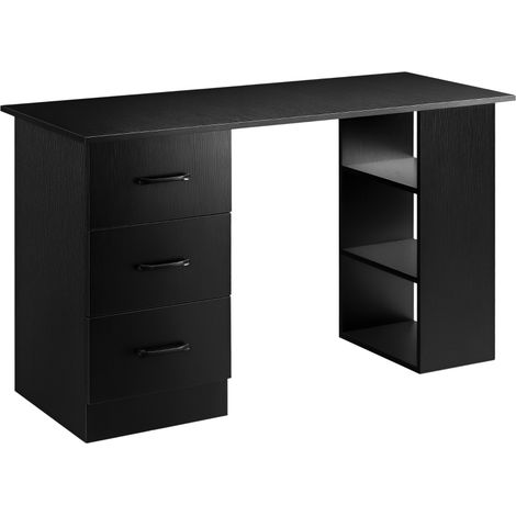 Scrivania Moderna in Legno con 3 Cassetti e 3 Ripiani per Camera e Ufficio, 120x49x72cm, Nero (1/5)