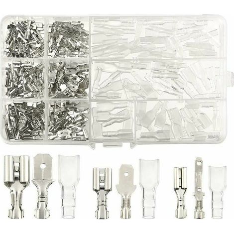 270 Pcs Cosse Electriques,Connecteur De Fil T-Connector, Mâle Femelle Spade Connecteurs De Fils Crimp Terminal Block Avec Isolant Sleeve 2,8 Mm 4,8 Mm 6,3 Mm (1/5)
