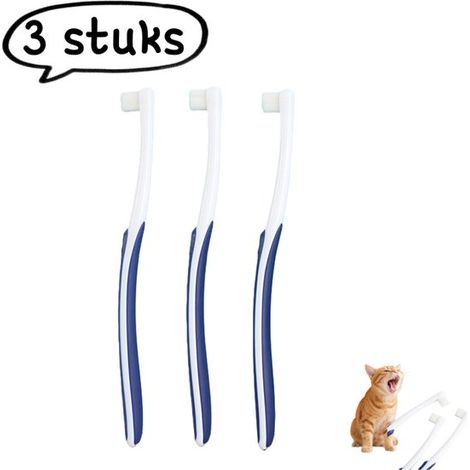 Brosse à dents 3-Pet - Petite tête, brosse à dents souple pour chats, chiens, lapins et hamsters - Blauw (1/5)