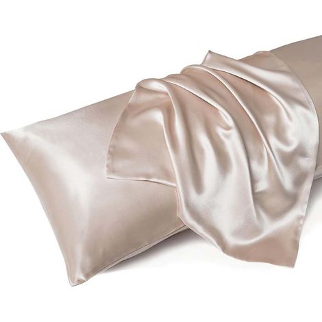 JSSEVN - Set of 2 satin pillowcases - Champagne gold color pillowcase for skin tone. Standard size with envelope closure, 51 x 76 cm